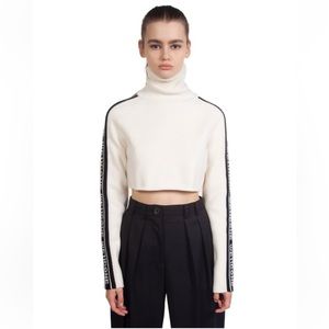 We11done White and Black Wool Crop Logo Stripe Turtleneck M